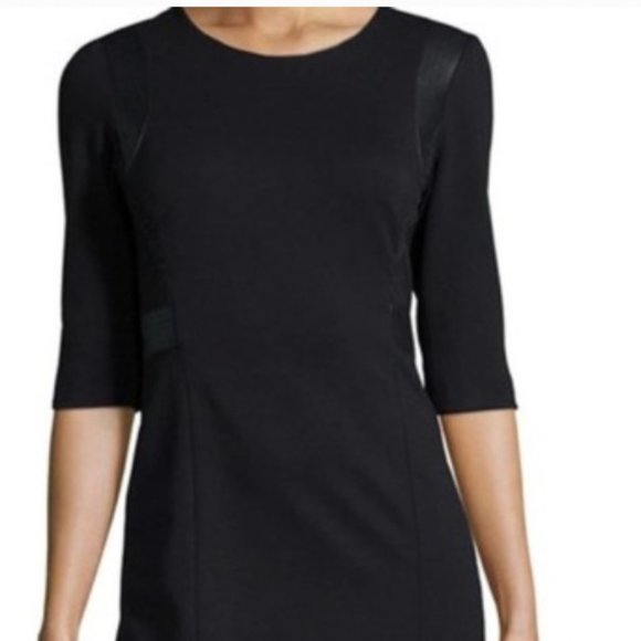 REBECCA TAYLOR NWoT Black Dress $320 Sz 10 / large Leather Sheath Work Pencil - Picture 5 of 9